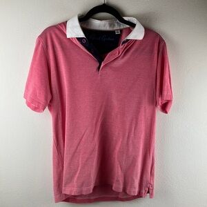 Robert Graham Men's M Classic Fit Coral Pink Polo Shirt Contrast Collar Cotton
